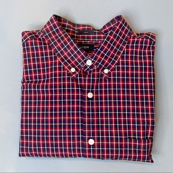 J. Crew Factory Other - J.Crew Mercantile Mens XL Slim Fit - NWT$59 - Red/Navy Plaid Flex Washed Shirt